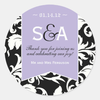 Elegant Lilac Damask Favor Stickers