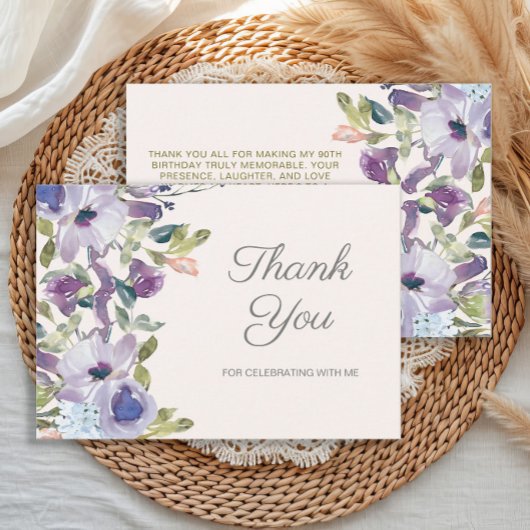 Elegant Lilac Dusty Blue Floral Geburtstag Dankeskarte