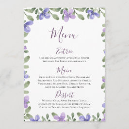 Elegant Lilac Dusty Blue Floral Wedding Reception Menükarte