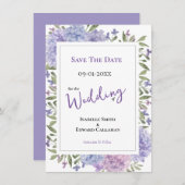 Elegant Lilac & Dusty Blue Hydrangeas Wedding Save The Date (Vorne/Hinten)