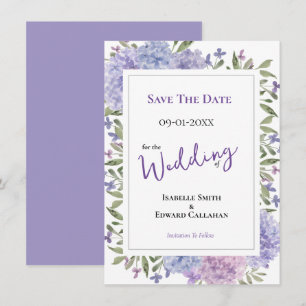 Elegant Lilac & Dusty Blue Hydrangeas Wedding Save The Date
