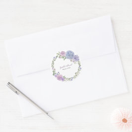 Elegant Lilac Dusty Blue Watercolor Floral Wedding Runder Aufkleber