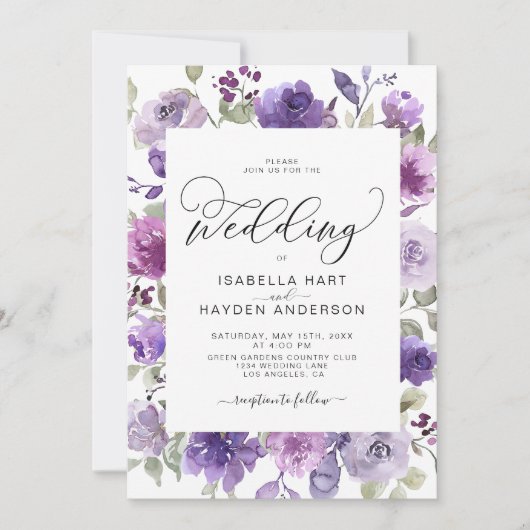 Elegant Lilac Dusty Lila Mauve Floral Wedding in Einladung (Vorderseite)