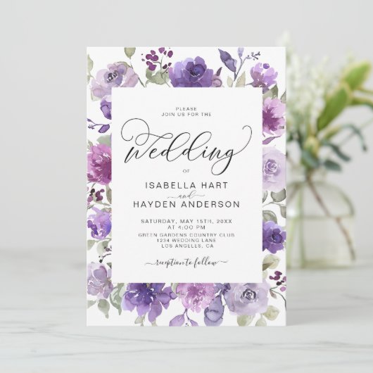 Elegant Lilac Dusty Lila Mauve Floral Wedding in Einladung (Stehend Vorderseite)