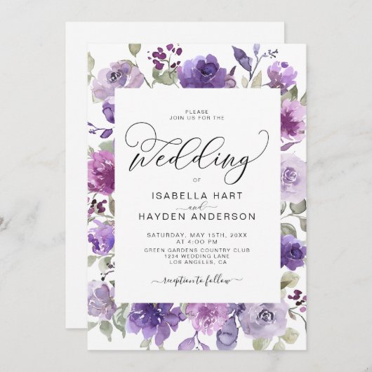 Elegant Lilac Dusty Lila Mauve Floral Wedding in Einladung (Vorne/Hinten)