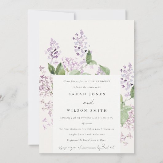 Elegant Lilac Floral Cottage Garden Couples Shower Einladung (Vorderseite)