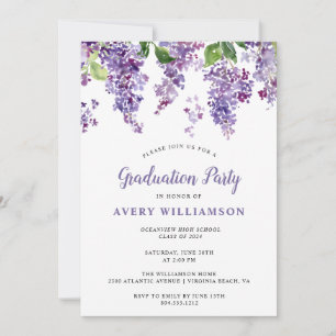 Elegant Lilac Floral Graduation Party Einladung
