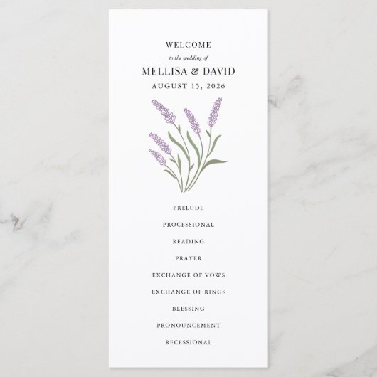 Elegant Lilac Floral Wedding Program Menükarte (Vorderseite)