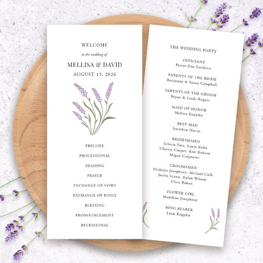 Elegant Lilac Floral Wedding Program Menükarte