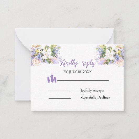 Elegant Lilac Floral Wedding Repcard Mitteilungskarte (Vorderseite)