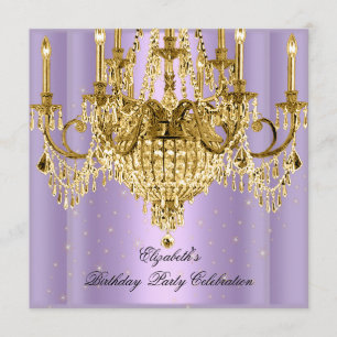 Elegant Lilac Gold Chandelier Geburtstagsparty Einladung