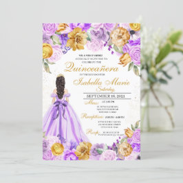 Elegant Lilac & Gold Floral Quinceanera Geburtstag Einladung