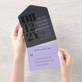 Elegant Lilac & Gray Typografy Wedding All In One Einladung