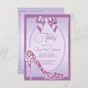 Elegant Lilac Jewel Bow & Stiletto Birthday Einladung