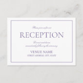 Elegant Lilac Lavender Classic Script Empfang Begleitkarte (Vorderseite)
