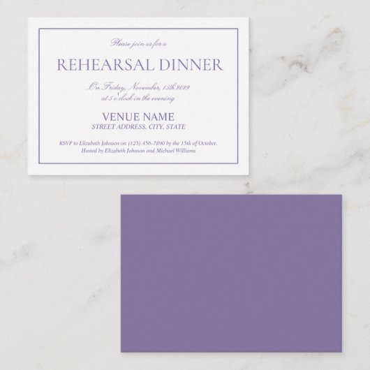 Elegant Lilac Lavender Classic Script-Probe Begleitkarte (Vorne/Hinten)