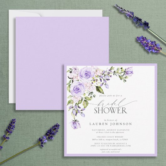 Elegant Lilac Lavender Floral Brautparty Einladung
