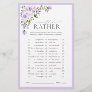 Elegant Lilac Lavender Floral Brautparty Game