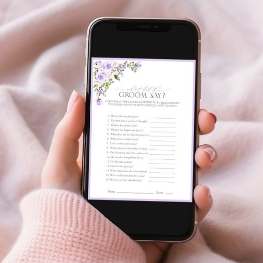 Elegant Lilac Lavender Floral Brautparty Game Einladung