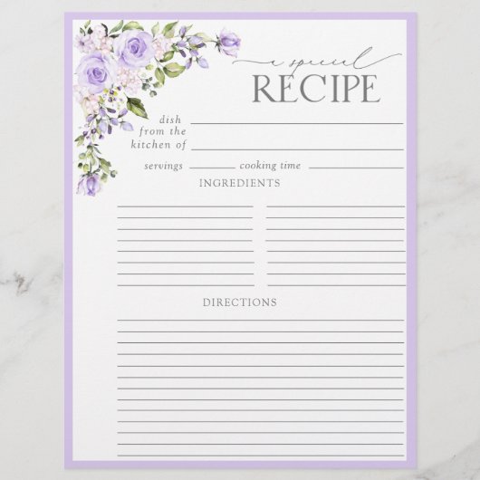 Elegant Lilac Lavender Floral Brautparty Rezept (Vorderseite)