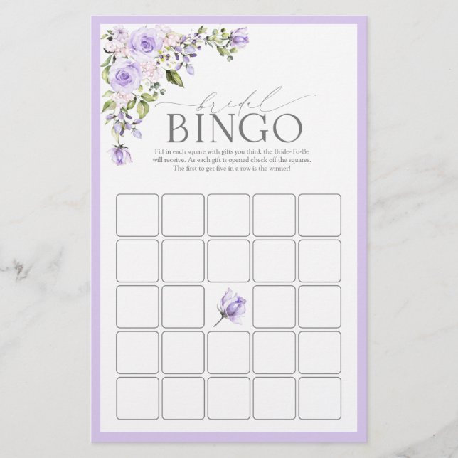 Elegant Lilac Lavender Floral Bridal Bingo Game (Vorderseite)