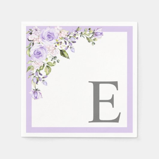 Elegant Lilac Lavender Floral Initial Monogram Serviette (Vorderseite)