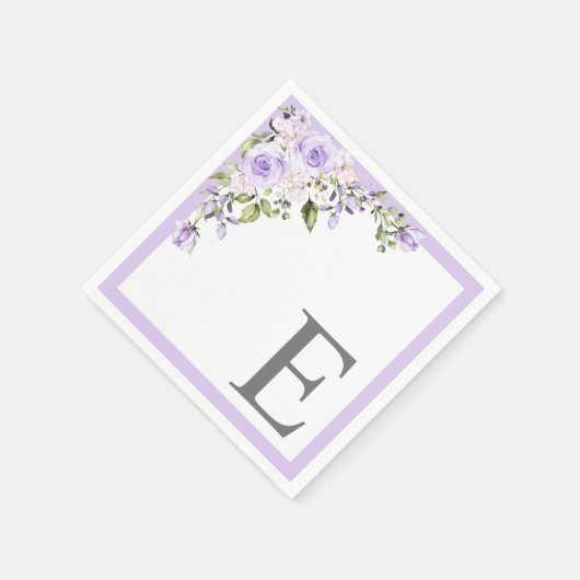 Elegant Lilac Lavender Floral Initial Monogram Serviette (Ecke)