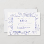 Elegant Lilac Lavender Floral Line Kunst Hochzeit RSVP Karte (Vorderseite)