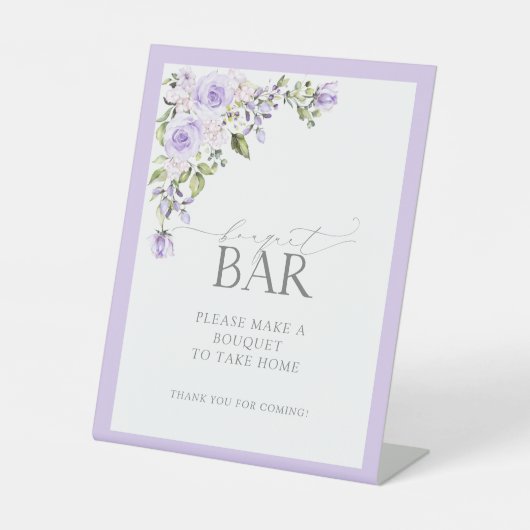 Elegant Lilac Lavender Floral Shower Bouquet Bar Sockelschild (Vorderseite)
