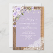 Elegant Lilac Lavender Rustic Lace Foto Wedding Einladung (Vorderseite)