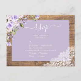 Elegant Lilac Lavender Rustic Lace Wedding RSVP Einladungspostkarte