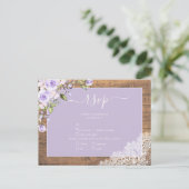 Elegant Lilac Lavender Rustic Lace Wedding RSVP Einladungspostkarte (Stehend Vorderseite)