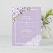 Elegant Lilac Lavender Rustic Wood Lace Hochzeit Einladung (Stehend Vorderseite)