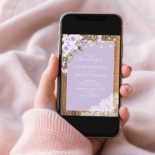 Elegant Lilac Lavender Rustic Wood Lace Hochzeit Einladung