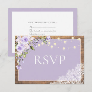 Elegant Lilac Lavender Rustic Wood Lace Hochzeit RSVP Karte