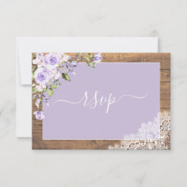 Elegant Lilac Lavender Rustic Wood Lace Hochzeit RSVP Karte
