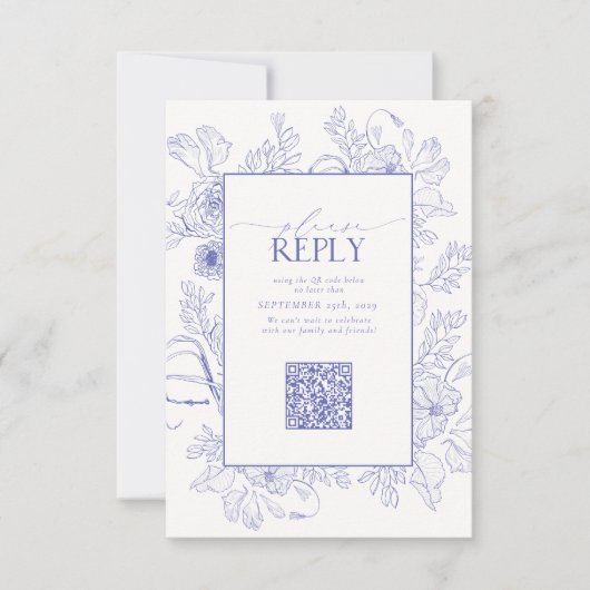 Elegant Lilac Lavender Wedding QR Code RSVP Karte (Vorderseite)