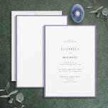 Elegant Lilac Lavender & White Typografy Wedding Einladung<br><div class="desc">Eine wunderschöne typografische Hochzeitseinladung für einen Sommer oder eine Hochzeit im Herbst! Dieses schöne, elegante Design besticht durch einen lila Lavendelrand, der eine weiße Einladung umgibt, mit moderner Typografie in weichem Offschwarz. Ein einfaches, minimalistisches Design. Vielen Dank für die Unterstützung unseres kleinen Unternehmens, wir wissen es wirklich zu schätzen! Wir...</div>