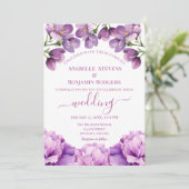 Elegant Lilac Lila Floral mit QR Code Wedding Einladung (Stehend Vorderseite)