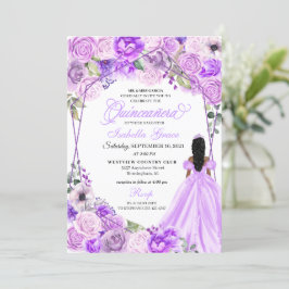 Elegant Lilac Lila Floral Quinceanera Einladung