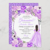 Elegant Lilac Lila Floral Quinceanera Einladung (Vorne/Hinten)