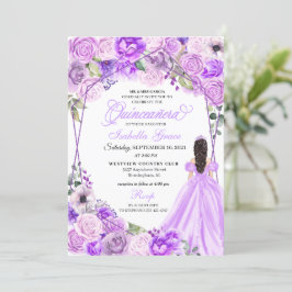 Elegant Lilac Lila Floral Quinceanera Einladung