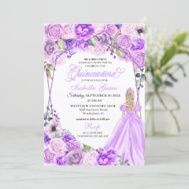 Elegant Lilac Lila Floral Quinceanera Einladung