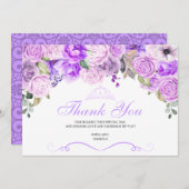 Elegant Lilac Lila Floral Quinceanera Vielen Dank Dankeskarte (Vorne/Hinten)