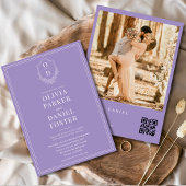 Elegant Lilac Lila Foto QR Code Wappen Hochzeit Einladung