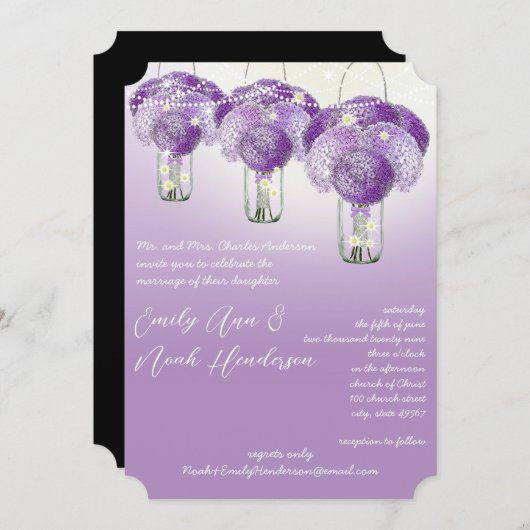 Elegant Lilac Lila Mason Jar Firefly Wedding Einladung (Vorne/Hinten)
