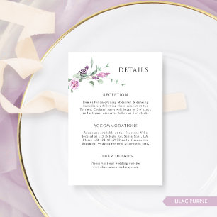 Elegant Lilac Lila Pastel Floral Wedding Details Begleitkarte
