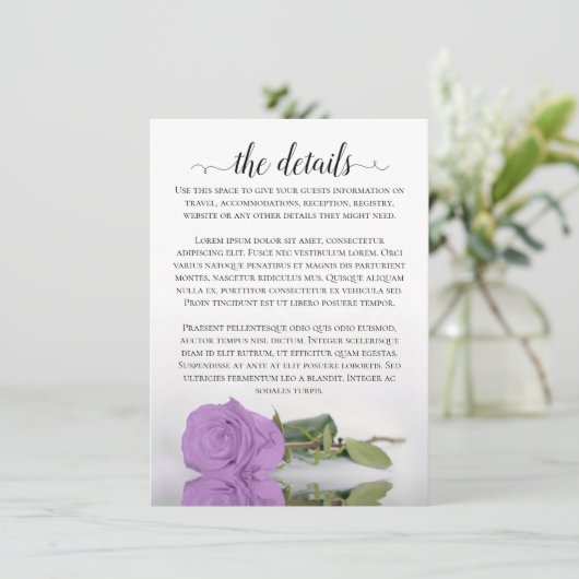 Elegant Lilac Lila Rose Hochzeiten Details Begleitkarte (Stehend Vorderseite)