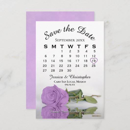 Elegant Lilac Lila Rose Hochzeitskalender Save The Date (Vorne/Hinten)