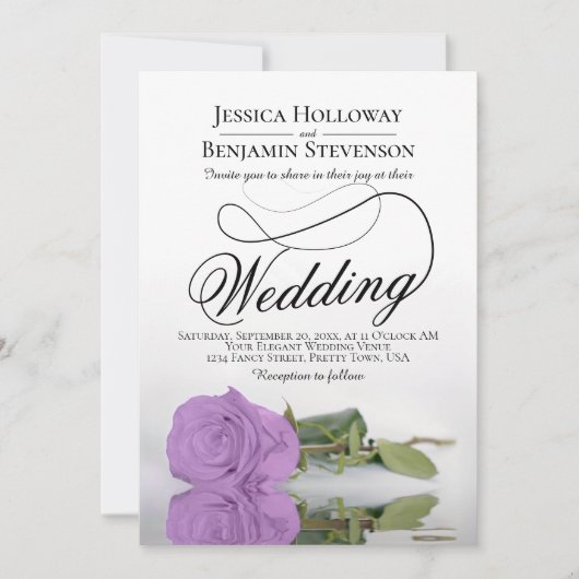 Elegant Lilac Lila Rose Klassische Script-Hochzeit Einladung (Vorderseite)
